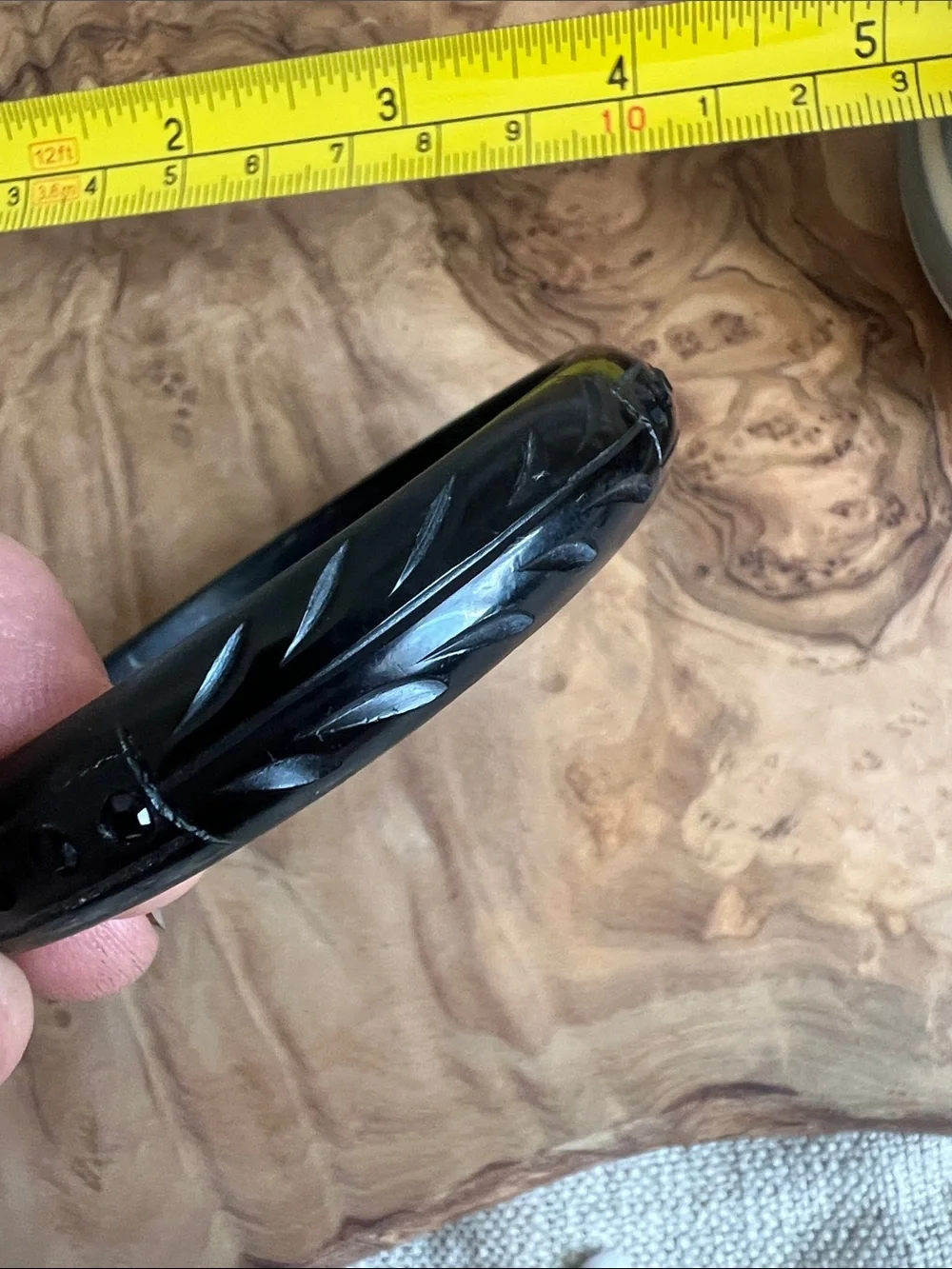 Black Carved Bakelite Bangle Bracelet. small